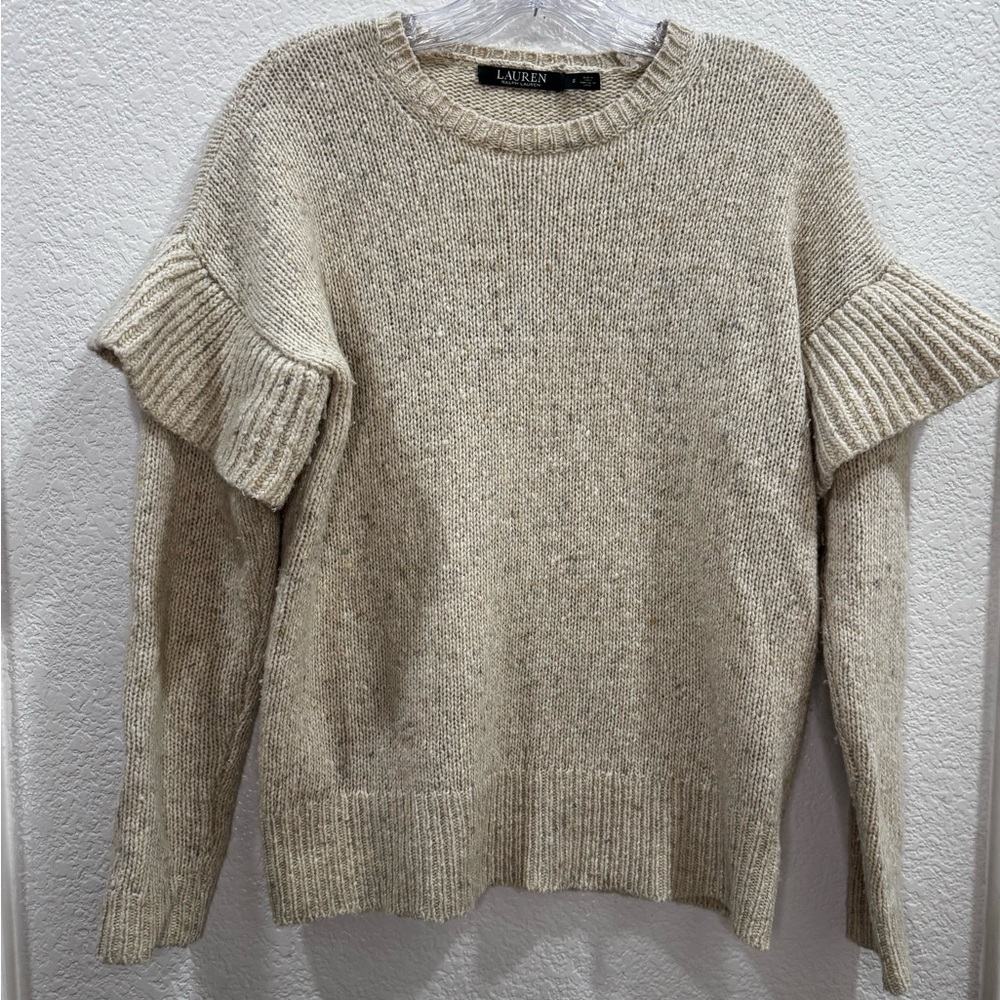 Lauren Ralph Lauren Tan Ruffle Wool Blend Sweater